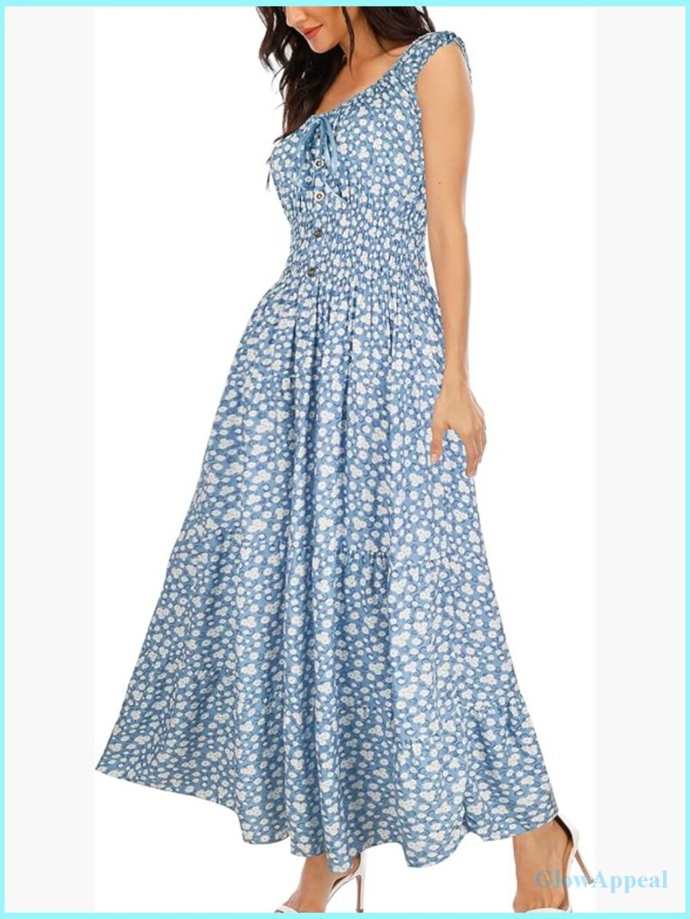 Scoop Neck Sleeveless A-Line Maxi Dress with Smocked Waist